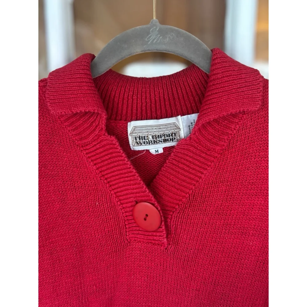 Vintage The Import Workshop Women's Medium Red V-Neck Knit Sweater Grandmacore